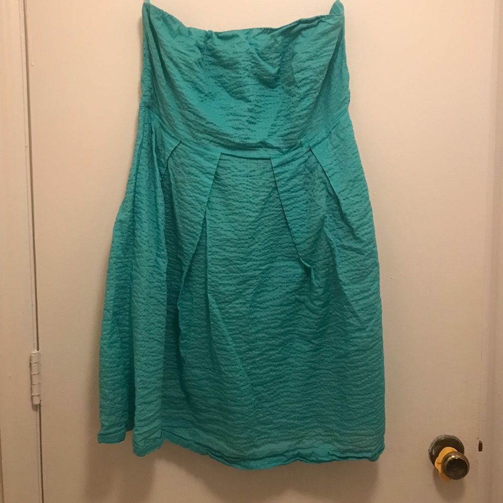 Strapless Teal Mini Dress - Size 14